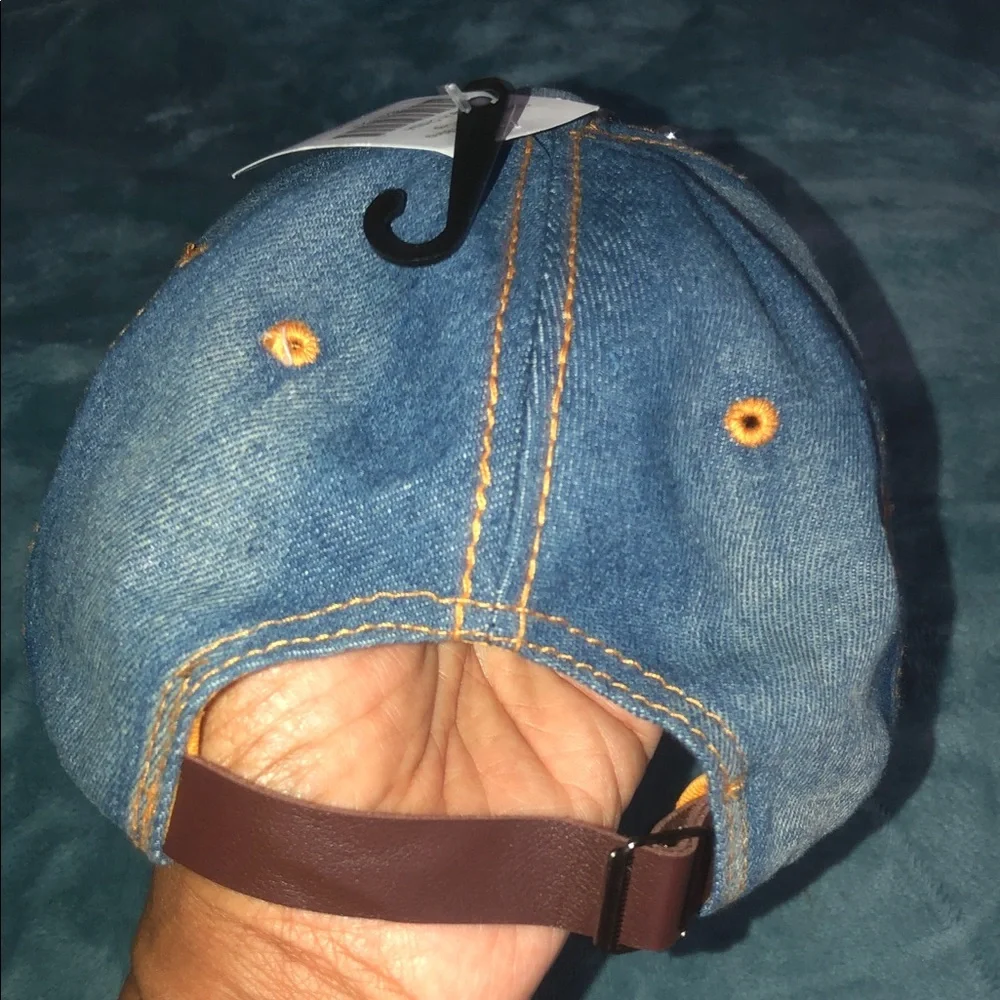 Embellished Distressed Denim Baseball Cap - Blue
